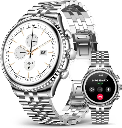 Vista 10 de Reloj inteligente con bisel giratorio 2026 para hombre con llamada Bluetooth, frecuencia cardíaca, presión arterial, SpO2, monitor de sueño, reloj
