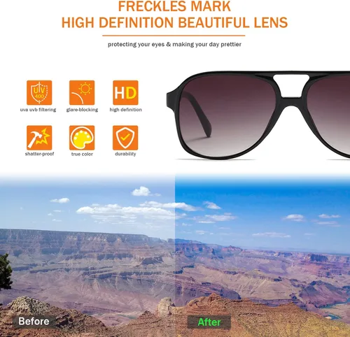 Vista 4 de Lentes de sol vintage retro de los años 70 para mujer y hombre, montura clásica, cuadrada y grande estilo aviador, lentes naranjas de moda UV400