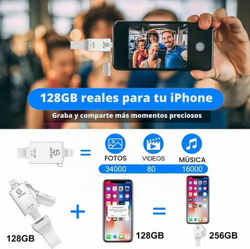 Vista 4 de Palo de fotos genuino de 128 GB con certificación MFi de Apple para iPhone 17/16/15/14-3 en 1 USB C Flash Drive y Memory Stick - Almacenamiento