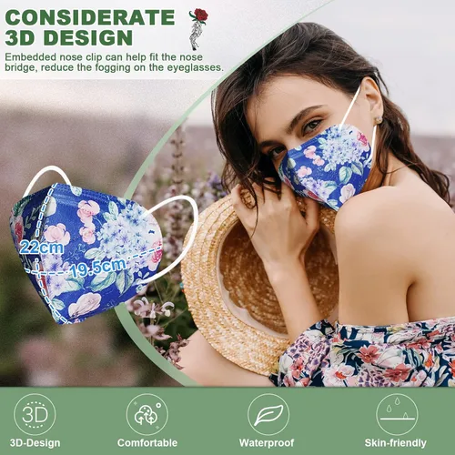 Vista 6 de Mascarillas Faciales KN95, paquete de 50 unidades, mascarillas faciales desechables empaquetadas individualmente con lazos elásticos de alta