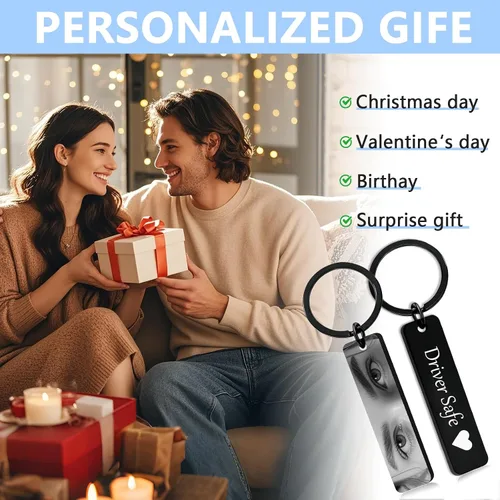 Vista 7 de Llaveros personalizados con foto de ojo, llaveros personalizados para ojos, texto grabado, regalo personalizado de acero inoxidable de doble cara