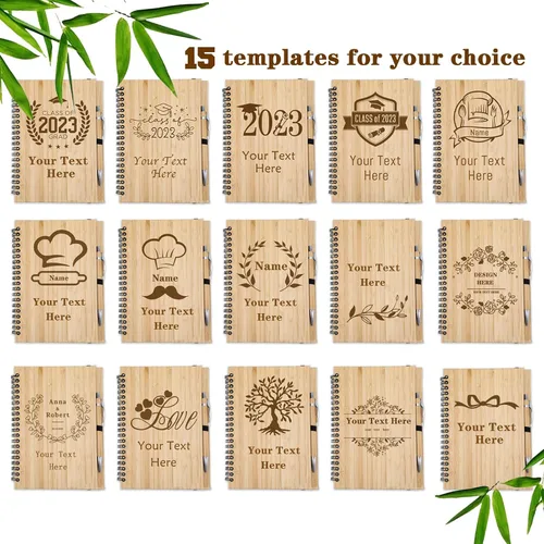 Vista 3 de xrlsg Cuaderno personalizado con foto grabada, cuaderno de bambú personalizado con bolígrafo, diarios en espiral para graduación, conmemorativo