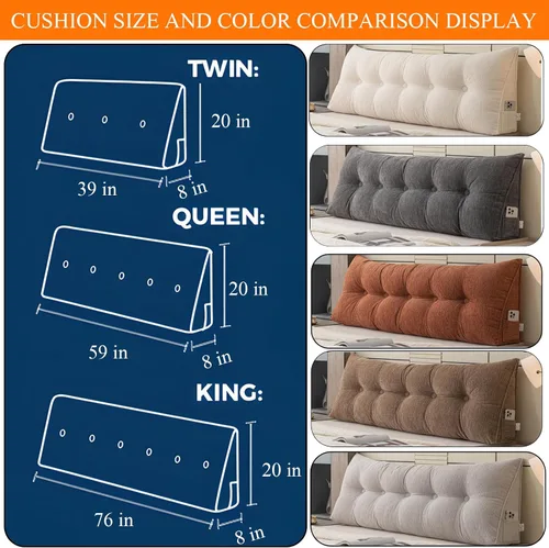 Vista 6 de Almohada de cuña Queen para cabecero, con funda extraíble y dos bolsillos laterales grandes, para camas, sofás, suelos. Especialmente para sentarse