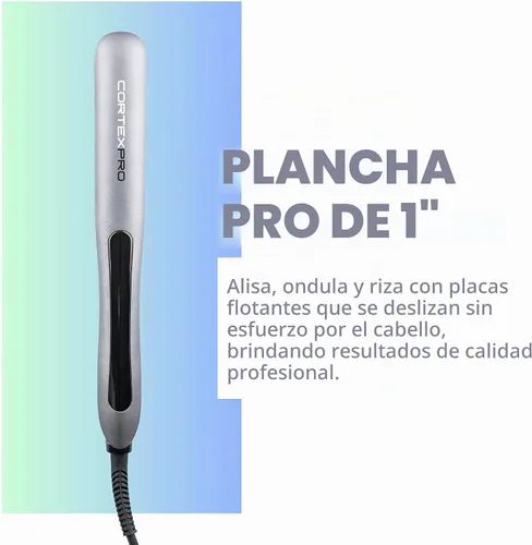 Vista 2 de CORTEXPRO Plancha plana de 1 pulgada – Placas de cerámica de turmalina digital de un solo paso con estuche de transporte – Plancha plana plancha