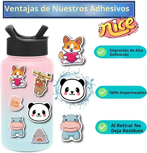 Vista 2 de 200 calcomanías para botellas de agua para niños y adolescentes Pegatinas para botellas de agua