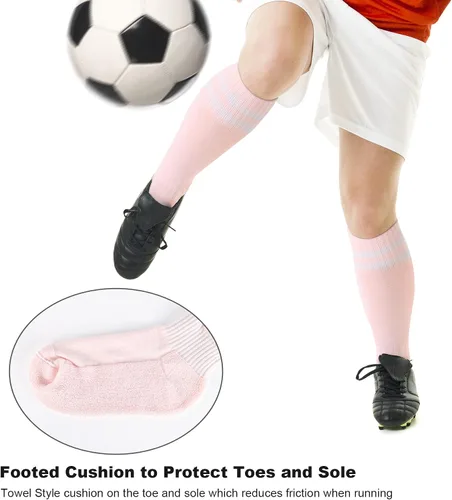 Vista 5 de FPAKDH 2 pares de calcetines de fútbol para niños de 5 a 12 años transpirables para entrenamiento deportivo, calcetines de fútbol para niñas y niños