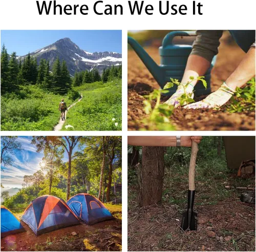 Vista 4 de Paleta de excursionismo, pala de camping, herramienta de jardinería, multiherramienta 9 en 1, herramienta multiusos con bolsa de transporte
