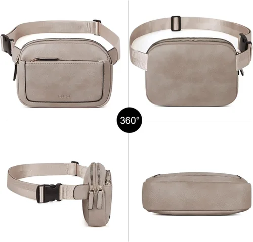 Vista 6 de CLUCI Riñonera para mujer, mini bolsa cruzada para la cintura, correa ajustable, de piel vegana, riñonera para mujer