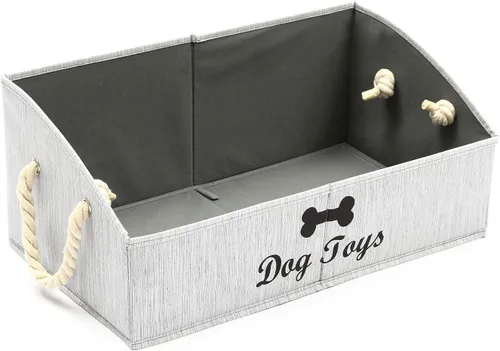 Vista 11 de Geyecete - Cajas grandes plegables de tela para almacenamiento de juguetes de perro, organizadores trapezoidales con asa de cuerda trenzada, cestas