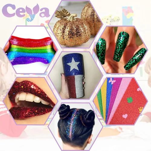 Vista 6 de Ceya Purpurina gruesa a granel de 6 colores surtidos, 4.23 onzas cada tarro para manualidades de purpurina navideña, lentejuelas de uñas