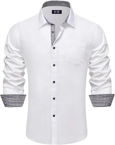Vista 30 de Hi-Tie Camisa de manga larga jacquard con contraste interior sin arrugas para hombre
