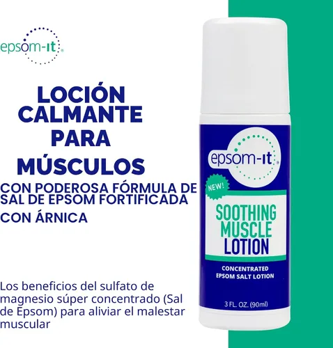 Vista 2 de Epsom-It Loción muscular calmante - Loción de sal de Epsom Roll On con árnica para rigidez muscular, molestias en piernas, rodillas y pies, crema
