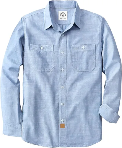 Vista 19 de Dubinik® Chambray - Camisa de trabajo de algodón de manga larga para hombre, con 2 bolsillos, casual, con botones