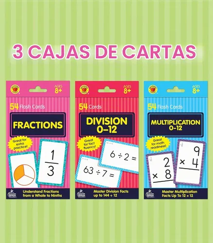 Vista 2 de Carson Dellosa - Paquete de 3 tarjetas flash matemáticas, edades 8-12