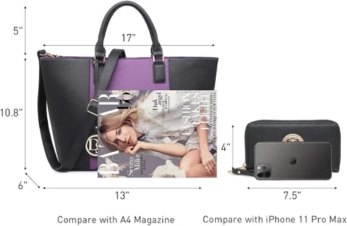 Vista 5 de DASEIN - Bolsa de mano para mujer, bolsa tipo bandolera, asa superior, bolsa plana para trabajar