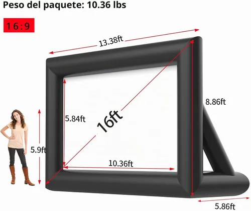 Vista 5 de Pantalla de Proyector Inflable, Pantalla de Película Inflable de 16 Pies para Proyector Exterior, Diseño de Una Pieza de Fácil Instalación