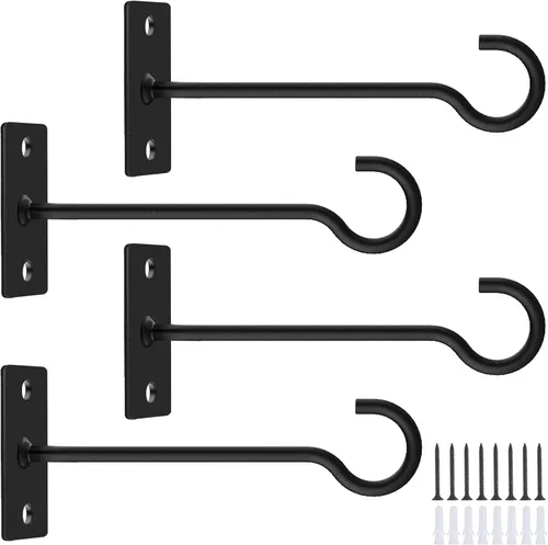Vista 15 de Ganchos para plantas, paquete de 2 soportes de metal para colgar plantas de 6 pulgadas, gancho decorativo para comederos de pájaros, macetas, Negro