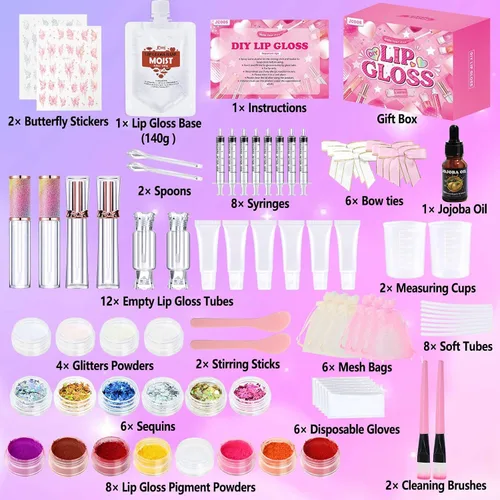 Vista 2 de Kit de Bricolaje de Brillo Labial Jcoos, Conjunto de Brillo Labial para Adolescentes, Niños, Preadolescentes, Niñas, Mujeres, Kit de Brillo Labial