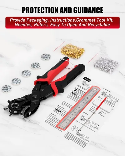 Vista 6 de KingTool Kit profesional de perforador de cuero 2 en 1 con kit de ojales - Perfecto para cinturones, correas de reloj, correas, collares de perro