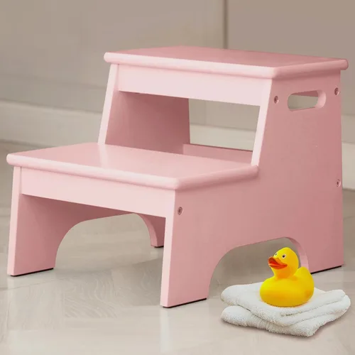 Vista 9 de Forbena Taburete de madera para fregadero de baño, taburete de inodoro blanco para niños para entrenamiento de orinal, taburete de 2 escalones