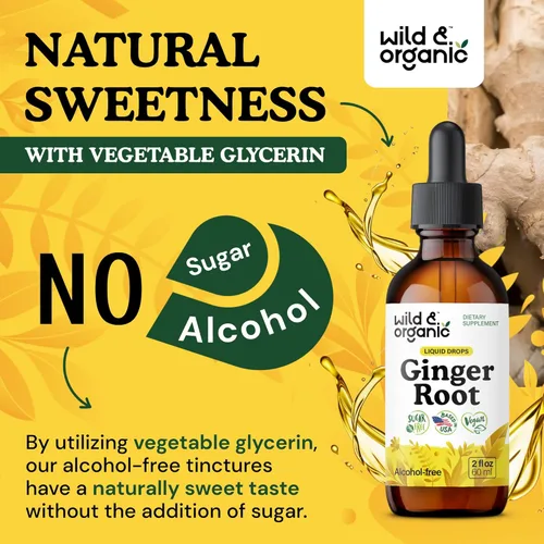 Vista 6 de Wild & Organic Gotas líquidas de extracto de jengibre, apoyo inmunológico y digestivo, suplemento líquido de raíz de jengibre, tintura vegana, sin