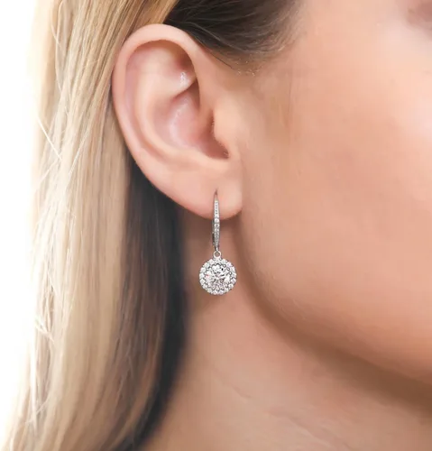 Vista 2 de BERRICLE Sterling Silver CZ Halo Leverback Drop Dangle Earrings for Women, Cubic Zirconia - Emerald, Pear, Round Cut