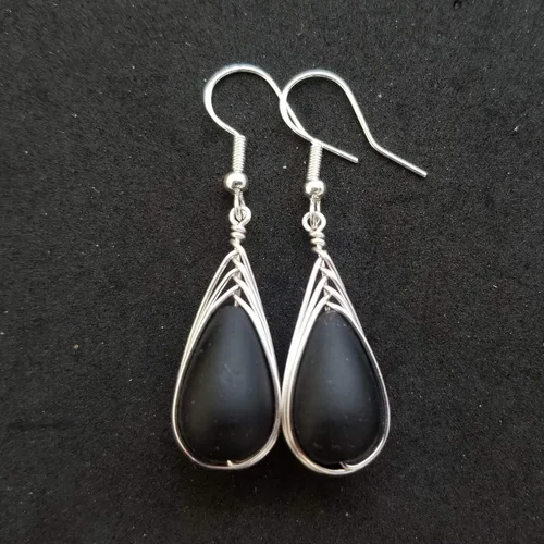 Vista 37 de Yinahawaii Handmade Sea Glass Earrings, Hawaiian Jewelry, Wire Braided Earrings Teardrop Earrings, Beach Jewelry Sea Glass Jewelry For Women Cobalt