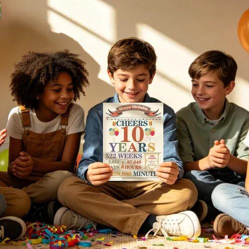 Vista 5 de Asmallgf Tarjeta de regalo vintage de 10º cumpleaños para niñas, niños y adolescentes, mensaje impreso en el interior con sobre de papel kraft