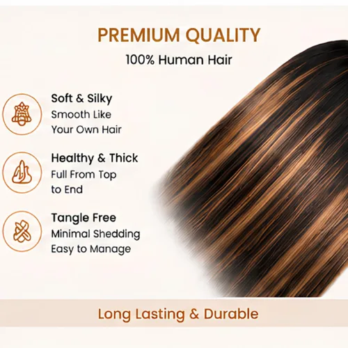 Vista 5 de Cypha Peluca de cabello humano lacio con encaje frontal 1B/27, 13 x 6 HD, cabello humano prearrancado, densidad del 180%, con reflejos de encaje