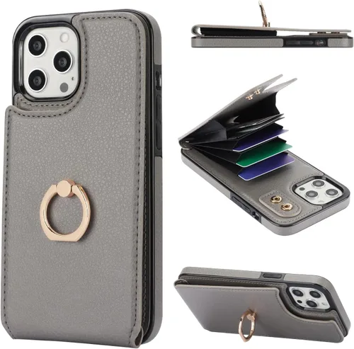 Vista 8 de Folosu Funda compatible con iPhone 12 Pro Max con soporte para tarjetas, rotación de 360°, soporte de anillo de dedo con función atril, protección
