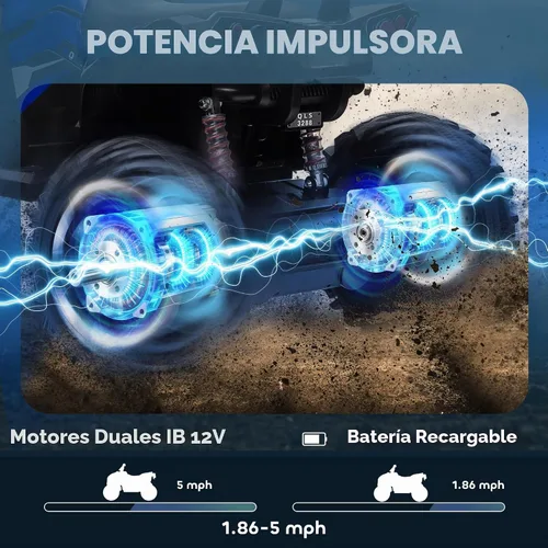 Vista 3 de Aosom 12V 10AH Ride on ATV with Dual Motors, 5 MPH Max Speed, Blue