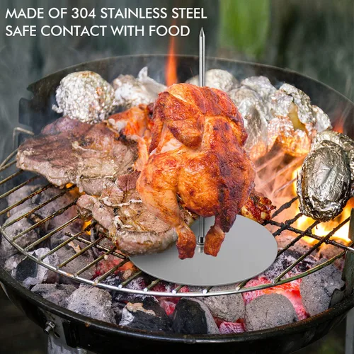 Vista 2 de Parrilla Vertical con Brocheta - Parrilla Vertical Removible de Acero Inoxidable para Barbacoa Brasileña - Perfecta para Bistec, Pollos Enteros