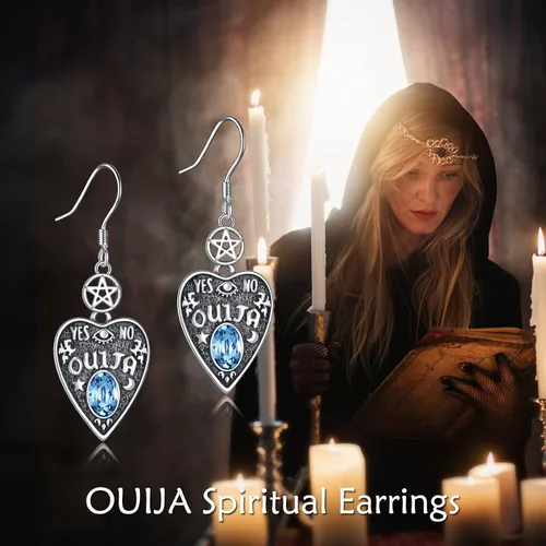 Vista 6 de VONALA Ouija - Aretes colgantes con cristal de plata de ley 925, pentagrama Ouija con colgante de gota colgante, joyería de bruja Wiccana, regalos
