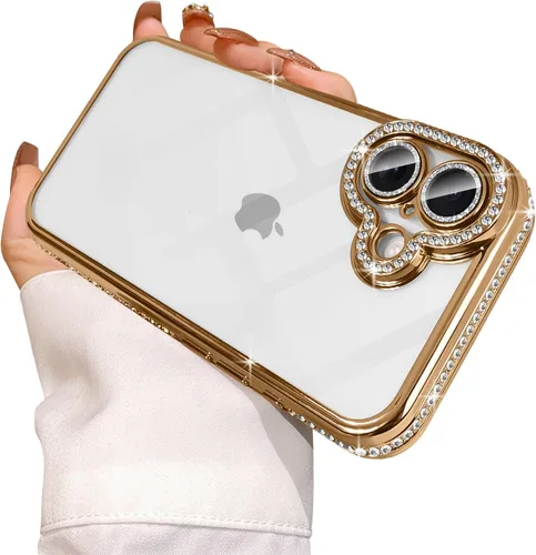 Vista 18 de Funda compatible con iPhone 11 Pro Max con protector de lente de cámara de diamante con purpurina, bonita funda de cristal transparente a prueba