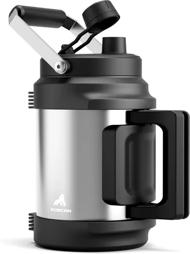 Vista 9 de POWCAN Botella de agua aislada de 64 onzas, tapa de boquilla de popote 2 en 1, mango doble, a prueba de fugas, mantiene el frío 48 horas, botella