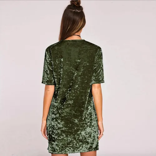 Vista 2 de R.Vivimos Vestidos cortos de verano de manga corta para mujer de terciopelo aplastado mini cortos