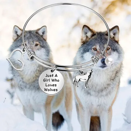 Vista 5 de FAADBUK Pulsera divertida de lobo para amantes de los animales, regalo de Just A Girl Who Loves Wolves Jewelry Bracelet Wolf Lover Gift Wolf