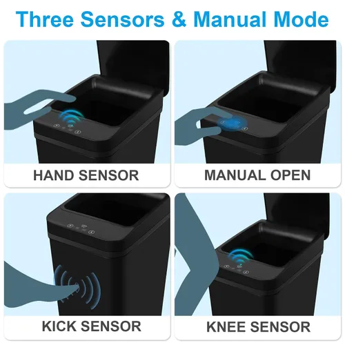 Vista 4 de Basurero de baño, basurero inteligente sin contacto, cubo de basura automático con sensor de movimiento con tapa, cubo de basura de 2.4 galones