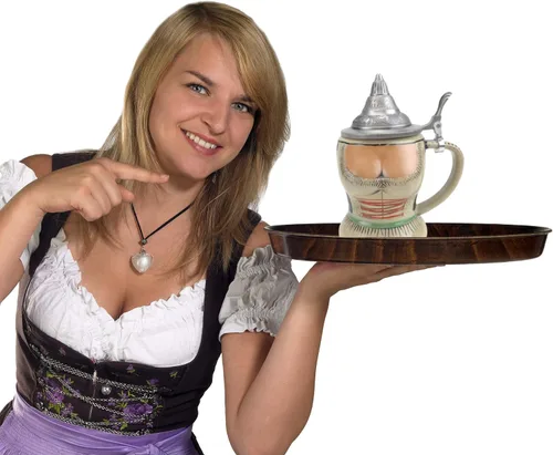 Vista 5 de Jarra de cerveza alemana con tapa de 0.55 L – Par de jarras de cerveza alemana Dirndl Oktoberfest – Taza de cerveza alemana pintada a mano Jarra