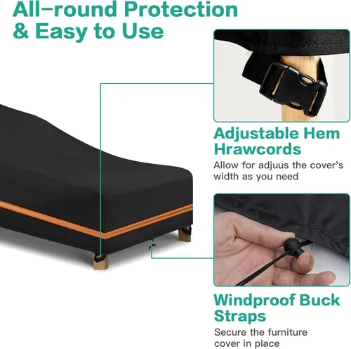 Vista 2 de Waterproof Garden Sunbed Cover,Heavy Duty 600D Oxford Fabric Windproof Outdoor Sun Lounger Covers Anti-UV Patio Sunbed Lounger