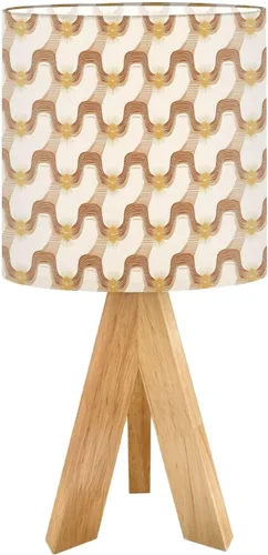 Vista 24 de Tripod Table Lamp Boho Vintage Flower Shape Stripe Circles Curved Lines Bedside Lamps Small Lamp Nightstand Lamp with Linen Lampshade Table Lamps