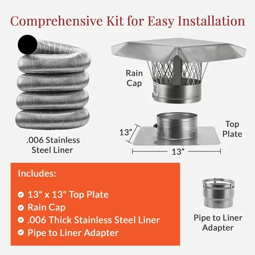 Vista 4 de Fireside Chimney Supply FireFlex 316Ti kit de accesorio interior de conducto de chimenea flexible