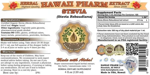 Vista 2 de Extracto líquido de stevia, tintura orgánica de stevia (Stevia Rebaudiana), suplemento herbario, Hawaii Pharm, fabricado en EE. UU., 2 x 2 onzas