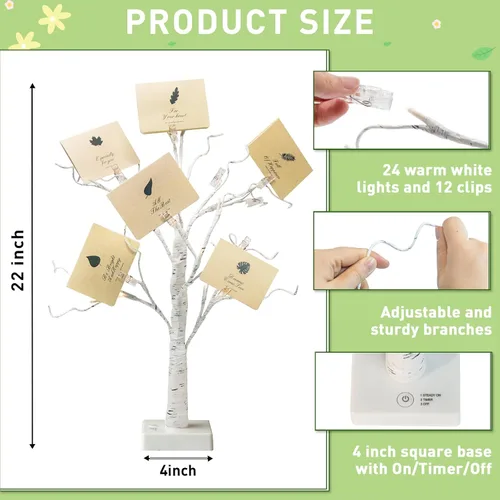 Vista 4 de EAMBRITE Soporte para Regalo de Árbol de Dinero, Árbol de Abedul Iluminado de 2 Pies 24LED, Temporizador Alimentado por Batería/USB, Pantalla