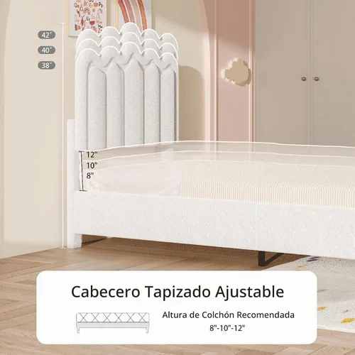 Vista 5 de LIDYUK Marco de cama individual con cabecera ajustable, marco de cama tapizado Boucle tamaño individual, marco de cama de plataforma con soporte