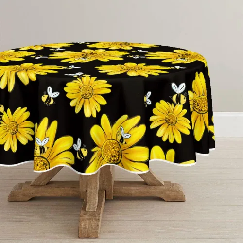 Vista 8 de Horaldaily Mantel de verano de 52 x 70 pulgadas, diseño de girasol amarillo, abejorro, negro, otoño, lavable, para fiesta, picnic, decoración de cena