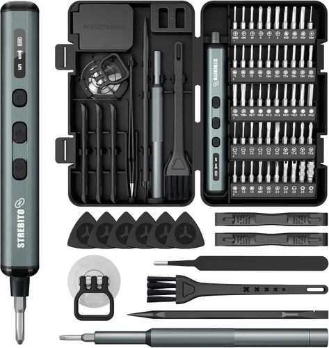 Vista 13 de STREBITO Destornillador eléctrico, mini destornillador eléctrico 67 en 1, 50 puntas magnéticas S2, 5 ajustes de torsión, 4 luces LED, juego