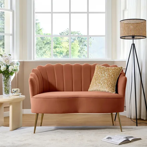 Vista 54 de HULALA HOME Silla decorativa moderna de terciopelo con respaldo en forma de concha, bonito sillón para sala de estar, dormitorio con patas doradas