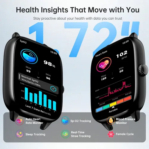 Vista 3 de Sunorshop Rastreador de actividad física para responder/hacer llamadas, reloj inteligente con presión arterial, oxígeno en sangre, monitor