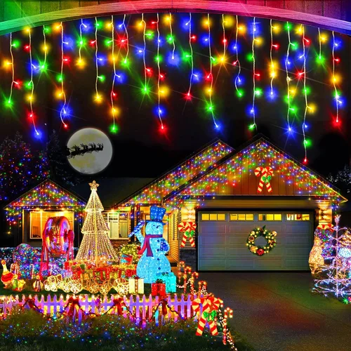 Vista 8 de Luces de Navidad para exteriores, 49 pies, 480 luces LED para exteriores, 90 tiras de luces de carámbano con 8 modos, temporizador impermeable